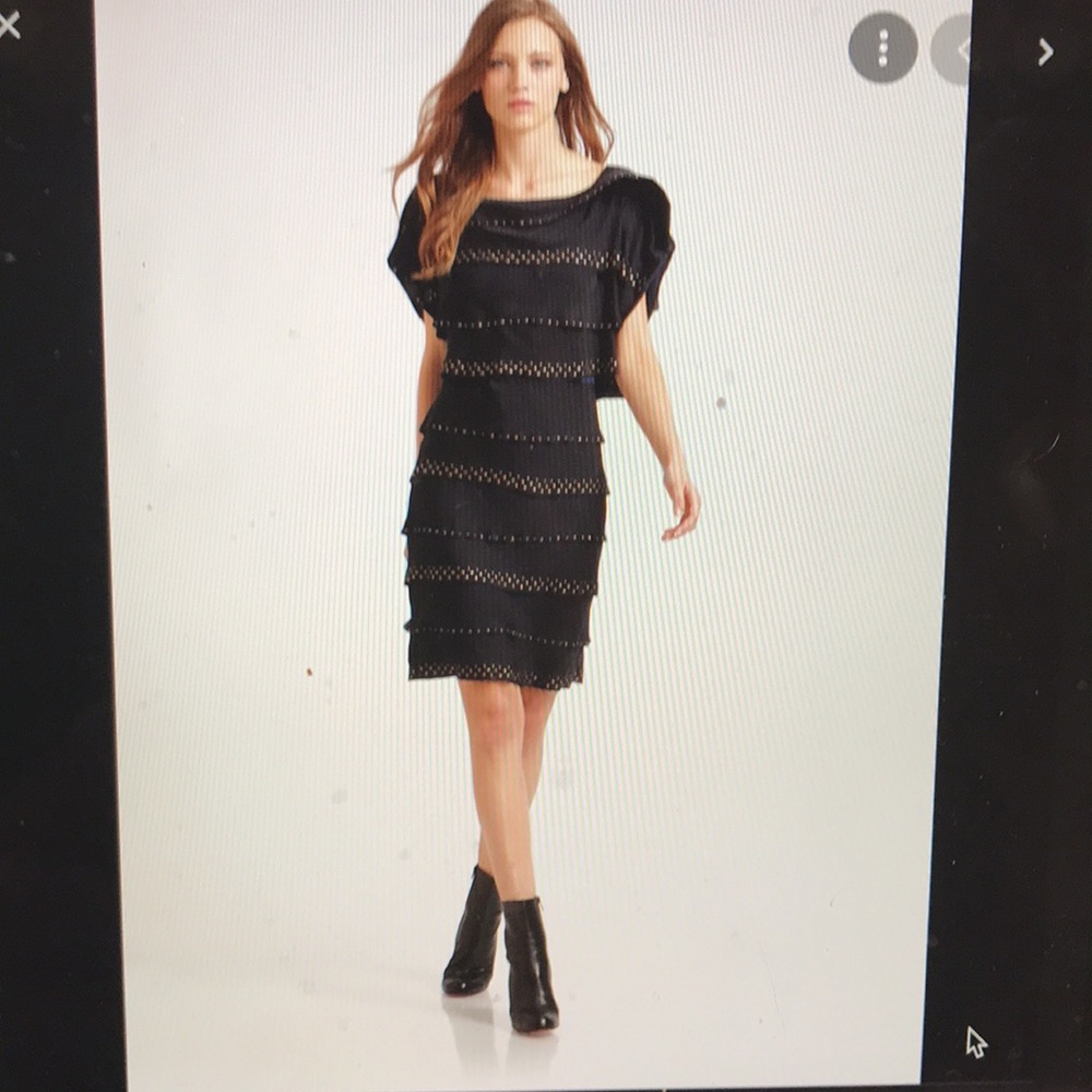 BCBG MAXAZRIA Leah Studded Tier  Navy Dress